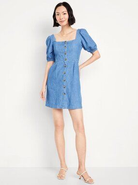 👗💙 NWT Old Navy Puff Sleeve Denim Mini Dress | XXL | Button Front